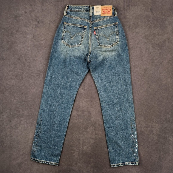 Levis 501 Curve Jeans Womens 25x30 Blue High Rise Straight Denim Embellished - Picture 3 of 12